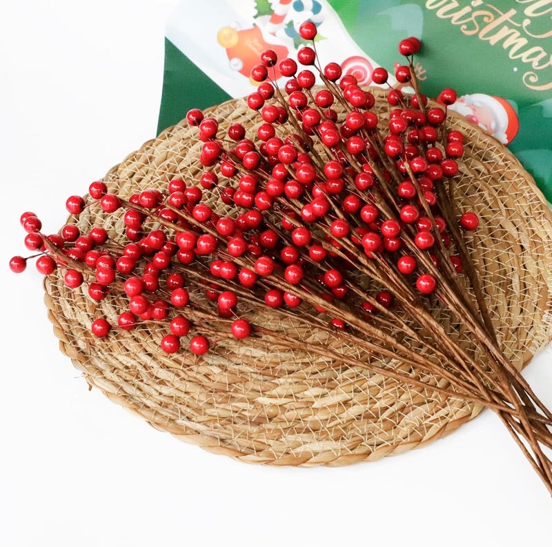TIDALJAM 12pcs13.5" Red Holly Berry Stems for Christmas Tree, Faux Greenery Picks and Sprays as Holiday Decorations, Berry Garland Planter Filler Branches for Evergreen Outdoor Planters,Christmas Décor with - Image 4